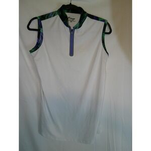 Fringe Women's Sleeveless Polo Shirt Tropical‎ Collar Quarter Zip White